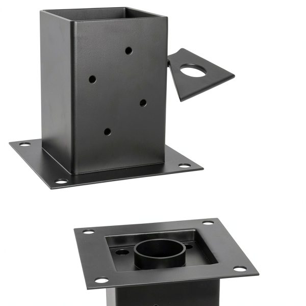 (4 PCS) LADECH 4x4 Post Anchor Base with Bottom Drainage Hole, Black Powder Coated Brackets for Fence Posts, Pergola, Mailbox Post, Come with Wood Screws and Concrete Anchors (4, 4x4)-1