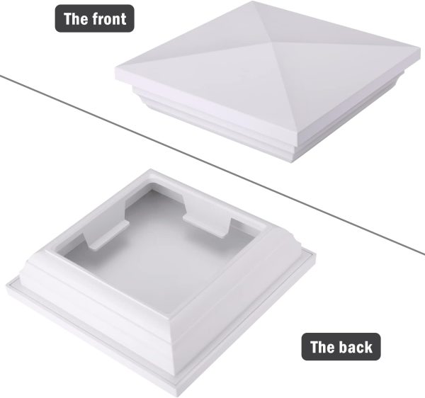 Canomo 4 x 4 White Vinyl New England Post Caps Pyramid Square Fence Post Top for 4" x 4" Vinyl Fence Post, Waterproof, Moisture-Proof and UV Resistant, 2 Packs-1