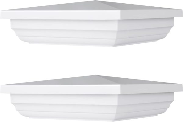 Canomo 4 x 4 White Vinyl New England Post Caps Pyramid Square Fence Post Top for 4" x 4" Vinyl Fence Post, Waterproof, Moisture-Proof and UV Resistant, 2 Packs-0