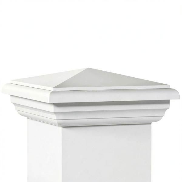 Sasylvia 2 Pcs 4 x 4 Inch Vinyl Fence Post Caps (Actual 4x4), White PVC England Style Cap Top Pyramid Square Waterproof UV Resistant Decorative Vinyl Fence Post Caps-2